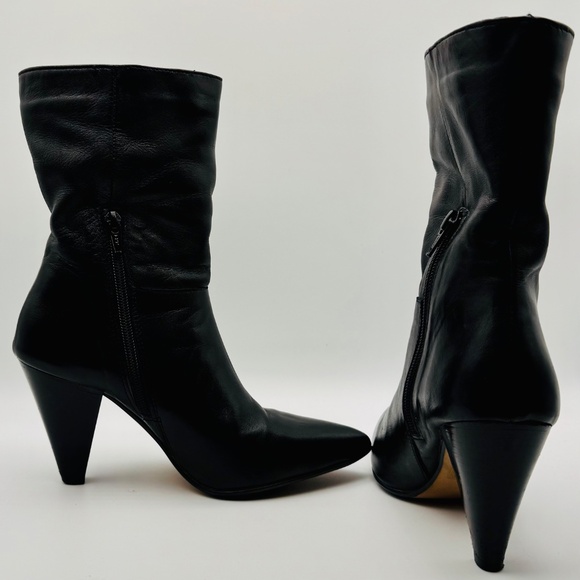 L'Intervalle Black Leather Mid-height 3.5" Cone Heel Boot, Women's Size 6.5 / 37 - Picture 3 of 14